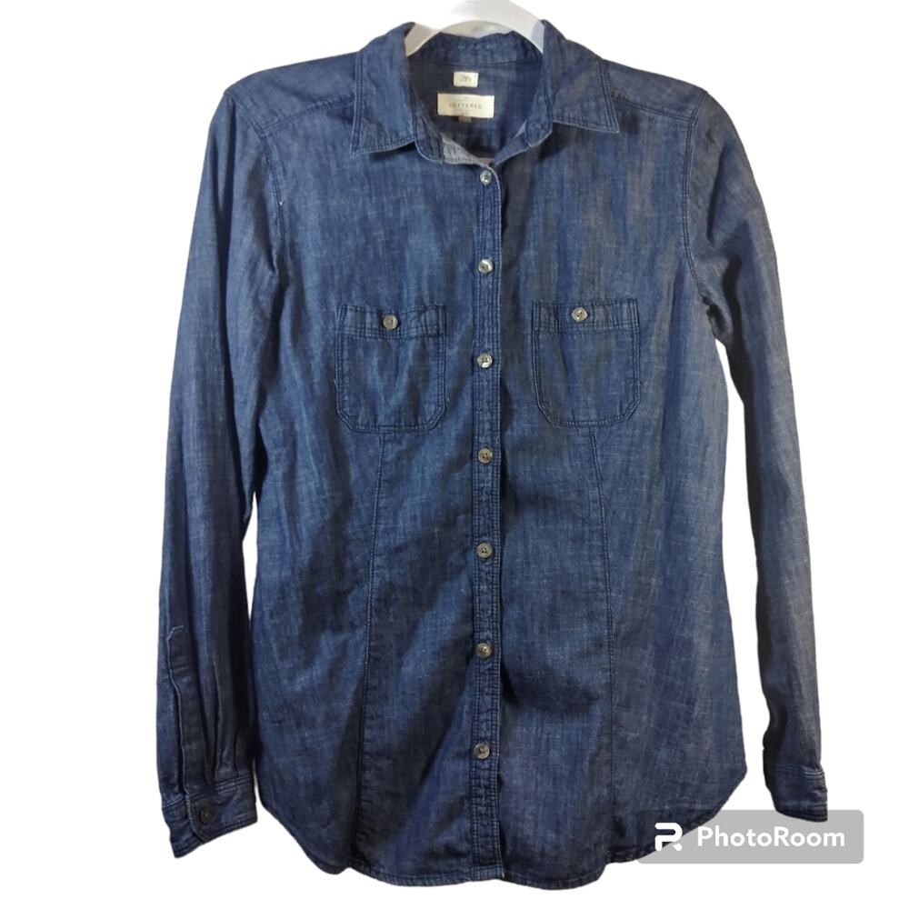 LOFT The Softened Chambray Button Up Western Boho Shirt Size Small